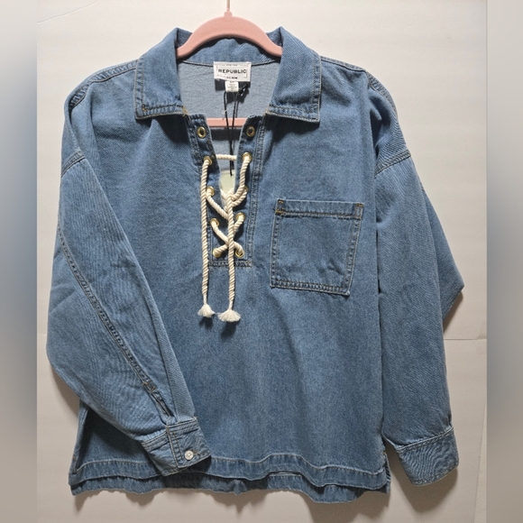 NWT, REPUBLIC Denim Lace-Up Pullover. Size M - Picture 9 of 9